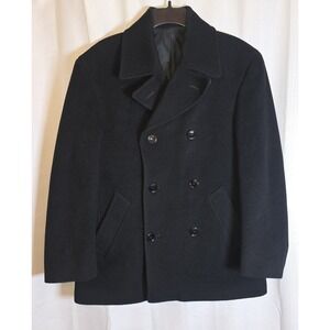 Lauren Ralph Lauren Black Wool Peacoat Mens 38S Small Double Breasted Classic